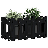 vidaXL Odlingslåda med staket-design svart 60x30x30 cm massiv furu