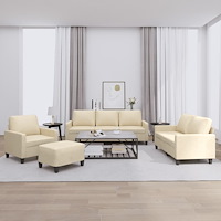 vidaXL Soffgrupp med dynor 4 delar Gräddvit tyg