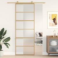 vidaXL Skjutdörr guld 76x205 cm frostat ESG-glas och aluminium