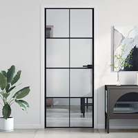 vidaXL Innerdörr svart 83x201,5 cm härdat glas och aluminium slim