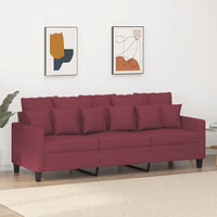 vidaXL 3-sitssoffa vinröd 180 cm tyg