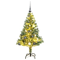 vidaXL Plastgran 150 LEDs&kulor&snö 120 cm