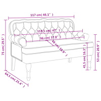 vidaXL Bänk med ryggstöd ljusgrå 119,5x64,5x75 cm sammet