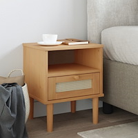 vidaXL Sängbord SENJA rottinglook brun 40x35x48 cm massiv furu