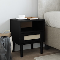 vidaXL Sängbord SENJA rottinglook svart 40x35x48 cm massiv furu