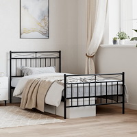 vidaXL Sängram med huvudgavel och fotgavel svart metall 100x190 cm