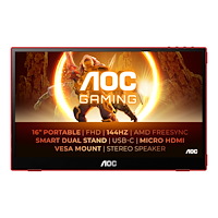 AOC AOC 16G3 platta pc-skärmar 39,6 cm (15.6") 1920 x 1080 pixlar Svart, Röd