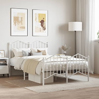 vidaXL Sängram med huvudgavel och fotgavel vit metall 120x190 cm