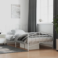 vidaXL Sängram med huvudgavel och fotgavel vit metall 100x200 cm