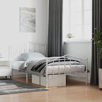 vidaXL Sängram med huvudgavel och fotgavel vit metall 100x190 cm