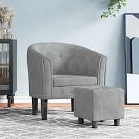 vidaXL Fåtölj med fotpall ljusgrå sammet