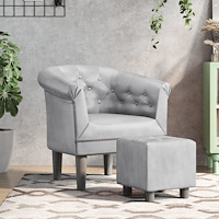vidaXL Fåtölj med fotpall silver konstläder