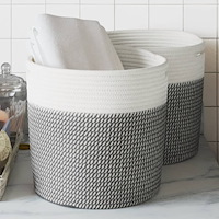 vidaXL Förvaringskorgar 2 st grå och vit Ø28x28 cm bomull