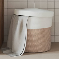 vidaXL Förvaringskorg med lock brun och vit Ø40x35 cm bomull