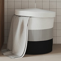 vidaXL Förvaringskorg med lock vit och svart Ø40x35 cm bomull
