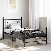 vidaXL Sängram med huvudgavel och fotgavel svart metall 100x200 cm