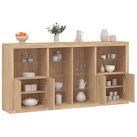 vidaXL Skänk med LED-belysning sonoma-ek 202x37x100 cm