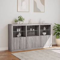 vidaXL Skänk med LED-belysning grå sonoma 181,5x37x100 cm
