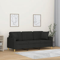 vidaXL 3-sitssoffa med prydnadskuddar svart 180 cm tyg