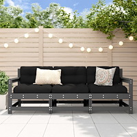 vidaXL Loungegrupp för trädgården 3 delar grå massiv furu