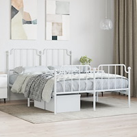 vidaXL Sängram med huvudgavel och fotgavel vit metall 150x200 cm