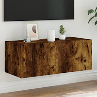 vidaXL Väggmonterad tv-bänk LED rökfärgad ek 80x35x31 cm