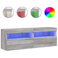 vidaXL Väggmonterad tv-bänk LED 2 st grå sonoma 60x30x40 cm