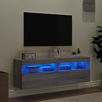 vidaXL Väggmonterad tv-bänk LED 2 st grå sonoma 60x30x40 cm