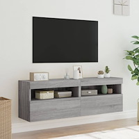 vidaXL Väggmonterad tv-bänk LED 2 st grå sonoma 60x30x40 cm