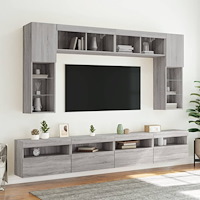 vidaXL Väggmonterad tv-bänk LED 2 st grå sonoma 60x30x40 cm