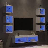 vidaXL Tv-bänk 8 delar LED vit konstruerat trä