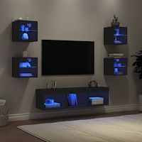 vidaXL Tv-bänk 7 delar LED svart konstruerat trä