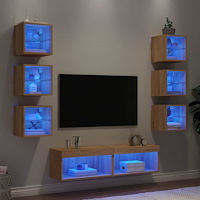 vidaXL Tv-bänk 8 delar LED sonoma-ek konstruerat trä