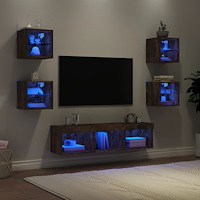 vidaXL Tv-bänk 7 delar LED rökfärgad ek konstruerat trä