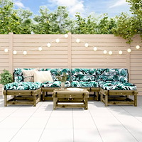 vidaXL Loungegrupp med dynor 7 delar impregnerad furu