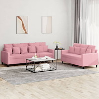 vidaXL Soffgrupp med dynor 2 delar rosa sammet