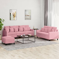 vidaXL Soffgrupp med dynor 3 delar rosa sammet