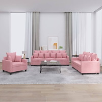 vidaXL Soffgrupp med dynor 3 delar rosa sammet