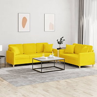 vidaXL Soffgrupp med kuddar 2 delar ljusgul tyg