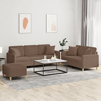 vidaXL Soffgrupp med kuddar 3 delar brun tyg