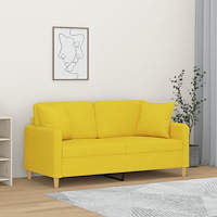 vidaXL 2-sits soffa med prydnadskuddar ljusgul 140 cm tyg