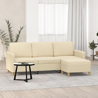 vidaXL 3-sitssoffa med fotpall Gräddvit 180 cm tyg