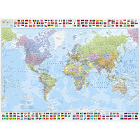 Kartförlaget Världen väggkarta politisk med flaggor, 1:30m i papptub Kartförlaget