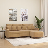 vidaXL 3-sitssoffa med fotpall brun 180 cm sammet