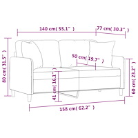 vidaXL 2-sits soffa med prydnadskuddar brun 140 cm tyg
