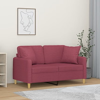vidaXL 2-sits soffa med prydnadskuddar vinröd 120 cm tyg