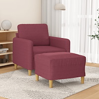 vidaXL Fåtölj med fotpall vinröd 60 cm tyg