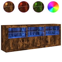 vidaXL Skänk med LED-belysning rökfärgad ek 181,5x37x67 cm