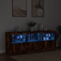 vidaXL Skänk med LED-belysning rökfärgad ek 181,5x37x67 cm