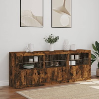 vidaXL Skänk med LED-belysning rökfärgad ek 181,5x37x67 cm